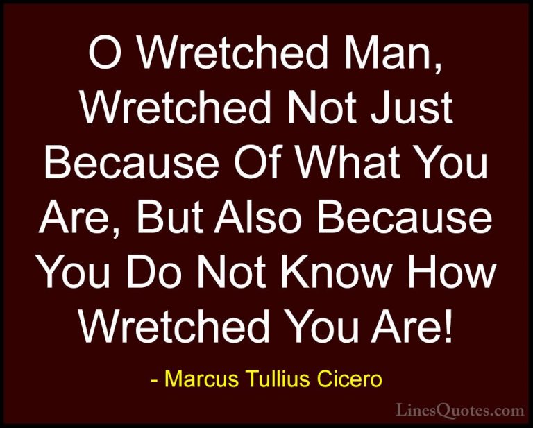 Marcus Tullius Cicero Quotes (143) - O Wretched Man, Wretched Not... - QuotesO Wretched Man, Wretched Not Just Because Of What You Are, But Also Because You Do Not Know How Wretched You Are!