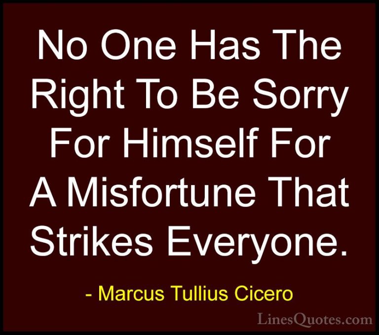 Marcus Tullius Cicero Quotes (144) - No One Has The Right To Be S... - QuotesNo One Has The Right To Be Sorry For Himself For A Misfortune That Strikes Everyone.