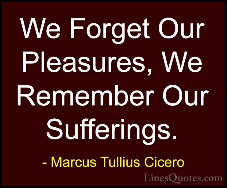 Marcus Tullius Cicero Quotes (156) - We Forget Our Pleasures, We ... - QuotesWe Forget Our Pleasures, We Remember Our Sufferings.