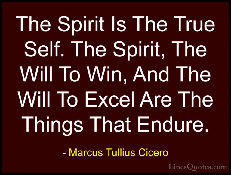 Marcus Tullius Cicero Quotes (60) - The Spirit Is The True Self. ... - QuotesThe Spirit Is The True Self. The Spirit, The Will To Win, And The Will To Excel Are The Things That Endure.