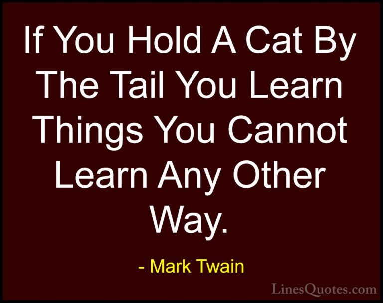 Mark Twain Quotes (202) - If You Hold A Cat By The Tail You Learn... - QuotesIf You Hold A Cat By The Tail You Learn Things You Cannot Learn Any Other Way.