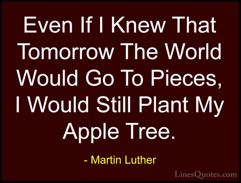 Martin Luther Quotes (3) - Even If I Knew That Tomorrow The World... - QuotesEven If I Knew That Tomorrow The World Would Go To Pieces, I Would Still Plant My Apple Tree.