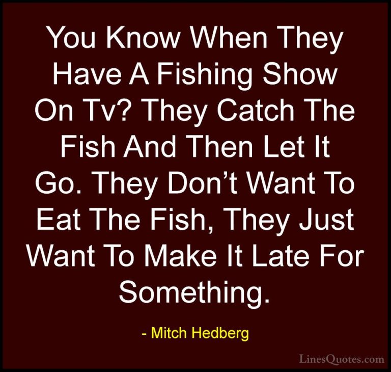 Mitch Hedberg Quotes (55) - You Know When They Have A Fishing Sho... - QuotesYou Know When They Have A Fishing Show On Tv? They Catch The Fish And Then Let It Go. They Don't Want To Eat The Fish, They Just Want To Make It Late For Something.