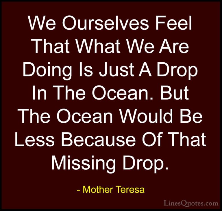 Mother Teresa Quotes (11) - We Ourselves Feel That What We Are Do... - QuotesWe Ourselves Feel That What We Are Doing Is Just A Drop In The Ocean. But The Ocean Would Be Less Because Of That Missing Drop.