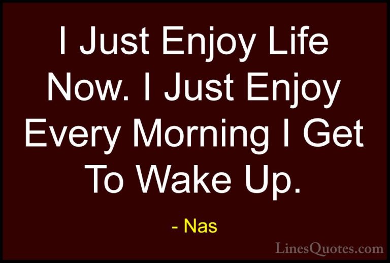 Nas Quotes (17) - I Just Enjoy Life Now. I Just Enjoy Every Morni... - QuotesI Just Enjoy Life Now. I Just Enjoy Every Morning I Get To Wake Up.