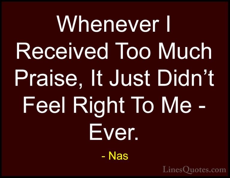 Nas Quotes (62) - Whenever I Received Too Much Praise, It Just Di... - QuotesWhenever I Received Too Much Praise, It Just Didn't Feel Right To Me - Ever.
