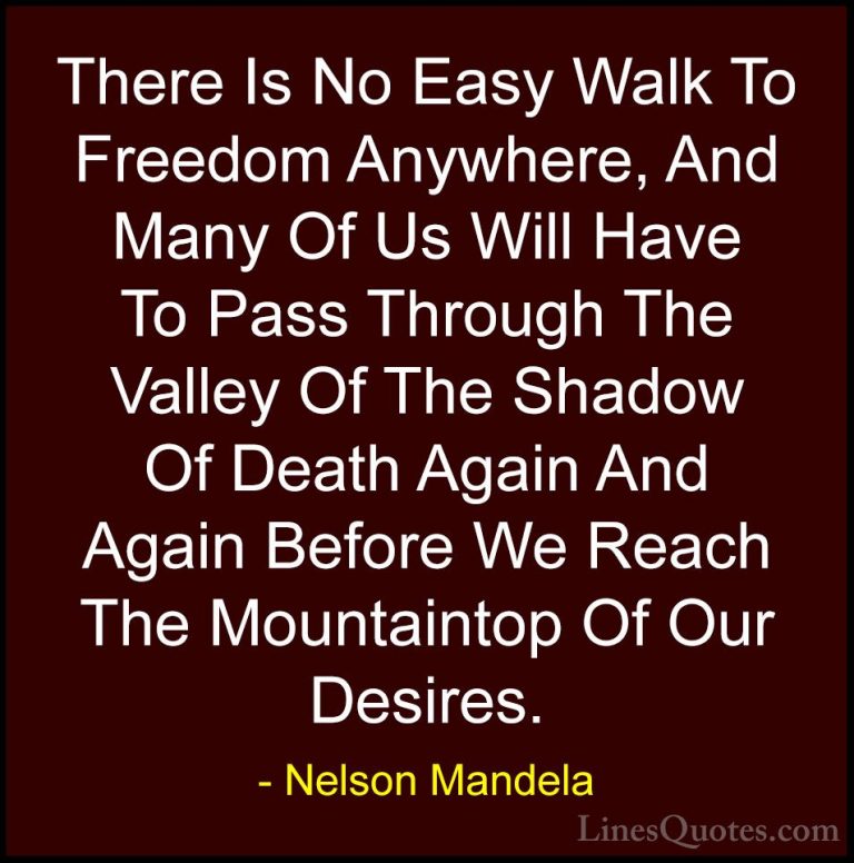 Nelson Mandela Quotes (11) - There Is No Easy Walk To Freedom Any... - QuotesThere Is No Easy Walk To Freedom Anywhere, And Many Of Us Will Have To Pass Through The Valley Of The Shadow Of Death Again And Again Before We Reach The Mountaintop Of Our Desires.