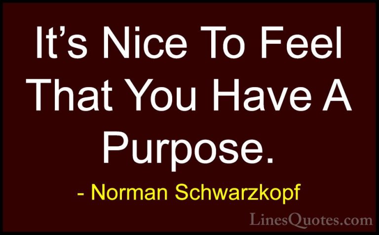 Norman Schwarzkopf Quotes (52) - It's Nice To Feel That You Have ... - QuotesIt's Nice To Feel That You Have A Purpose.