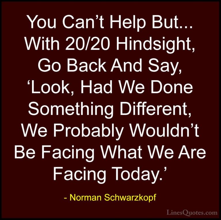 Norman Schwarzkopf Quotes (9) - You Can't Help But... With 20/20 ... - QuotesYou Can't Help But... With 20/20 Hindsight, Go Back And Say, 'Look, Had We Done Something Different, We Probably Wouldn't Be Facing What We Are Facing Today.'