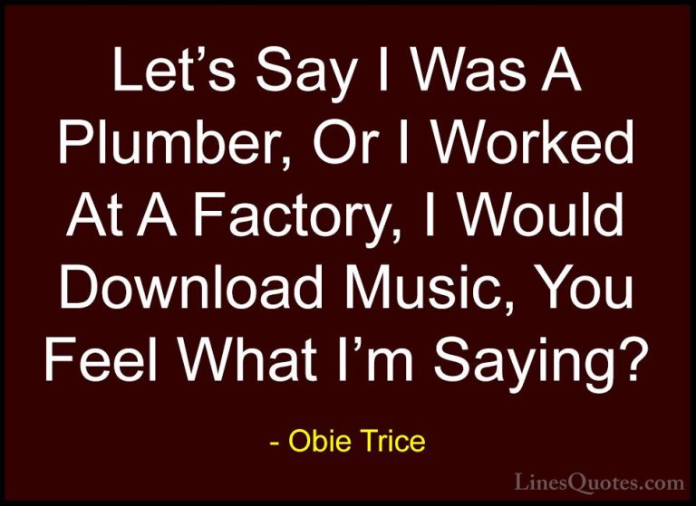 Obie Trice Quotes (12) - Let's Say I Was A Plumber, Or I Worked A... - QuotesLet's Say I Was A Plumber, Or I Worked At A Factory, I Would Download Music, You Feel What I'm Saying?