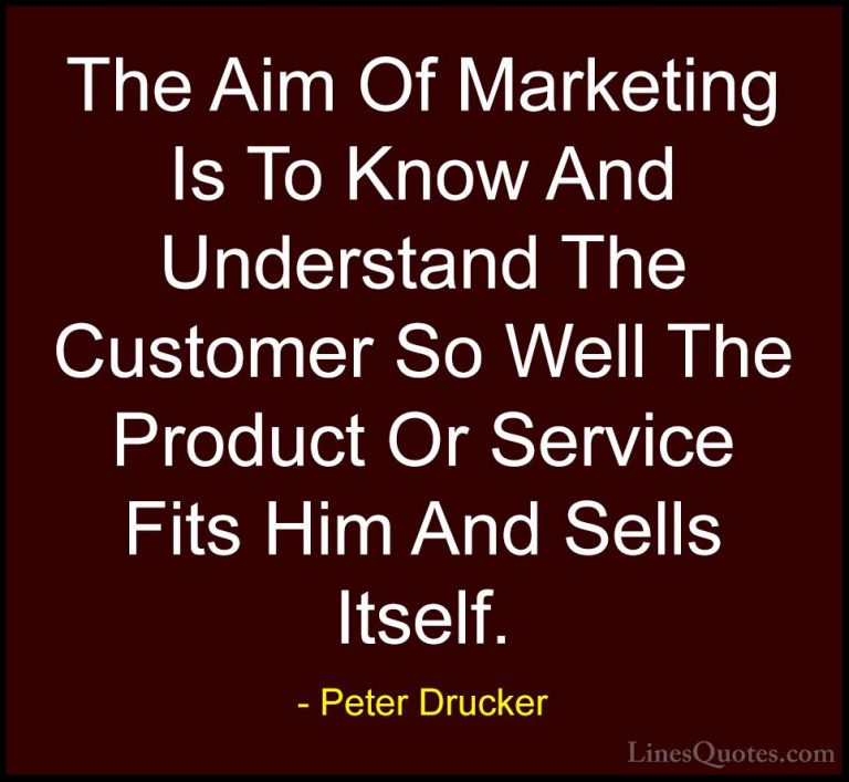 Peter Drucker Quotes (4) - The Aim Of Marketing Is To Know And Un... - QuotesThe Aim Of Marketing Is To Know And Understand The Customer So Well The Product Or Service Fits Him And Sells Itself.