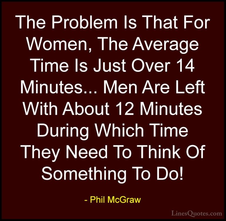 Phil McGraw Quotes (9) - The Problem Is That For Women, The Avera... - QuotesThe Problem Is That For Women, The Average Time Is Just Over 14 Minutes... Men Are Left With About 12 Minutes During Which Time They Need To Think Of Something To Do!