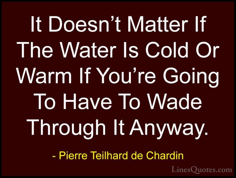 Pierre Teilhard de Chardin Quotes (15) - It Doesn't Matter If The... - QuotesIt Doesn't Matter If The Water Is Cold Or Warm If You're Going To Have To Wade Through It Anyway.