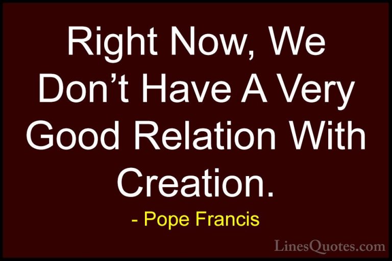 Pope Francis Quotes (18) - Right Now, We Don't Have A Very Good R... - QuotesRight Now, We Don't Have A Very Good Relation With Creation.