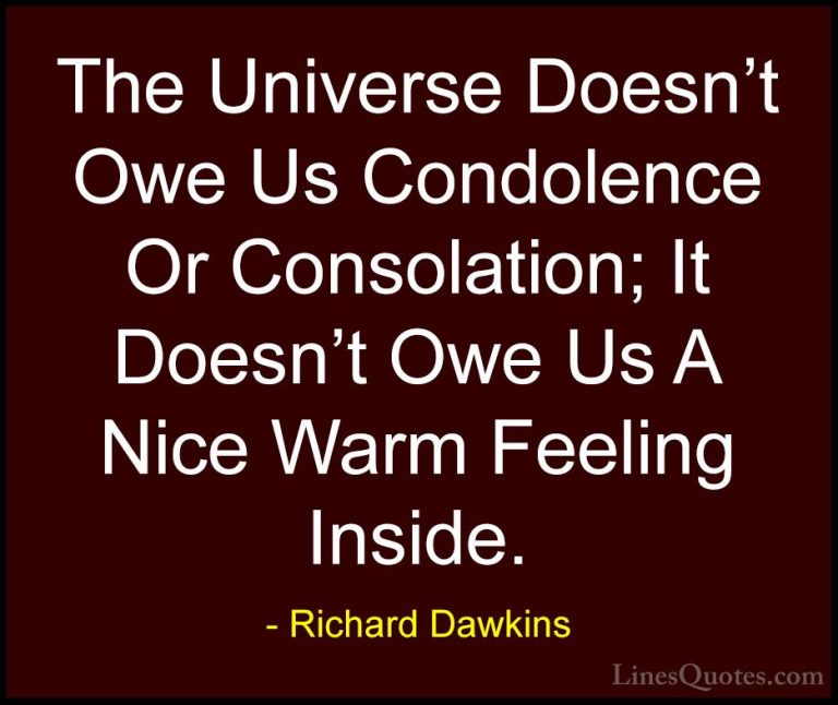 Richard Dawkins Quotes (292) - The Universe Doesn't Owe Us Condol... - QuotesThe Universe Doesn't Owe Us Condolence Or Consolation; It Doesn't Owe Us A Nice Warm Feeling Inside.