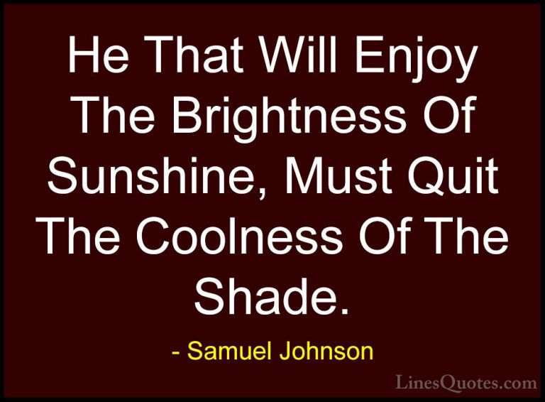 Samuel Johnson Quotes (22) - He That Will Enjoy The Brightness Of... - QuotesHe That Will Enjoy The Brightness Of Sunshine, Must Quit The Coolness Of The Shade.