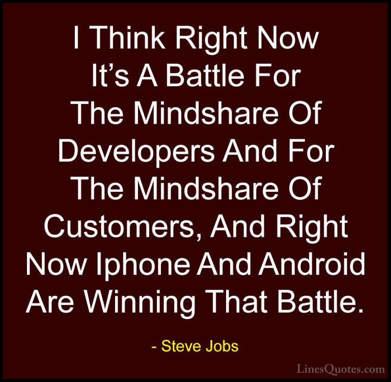 Steve Jobs Quotes (38) - I Think Right Now It's A Battle For The ... - QuotesI Think Right Now It's A Battle For The Mindshare Of Developers And For The Mindshare Of Customers, And Right Now Iphone And Android Are Winning That Battle.