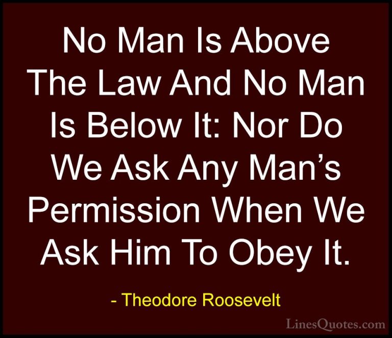 Theodore Roosevelt Quotes (78) - No Man Is Above The Law And No M... - QuotesNo Man Is Above The Law And No Man Is Below It: Nor Do We Ask Any Man's Permission When We Ask Him To Obey It.
