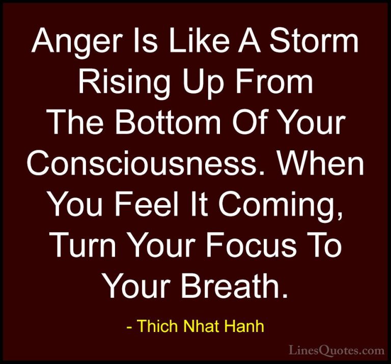 Thich Nhat Hanh Quotes (15) - Anger Is Like A Storm Rising Up Fro... - QuotesAnger Is Like A Storm Rising Up From The Bottom Of Your Consciousness. When You Feel It Coming, Turn Your Focus To Your Breath.