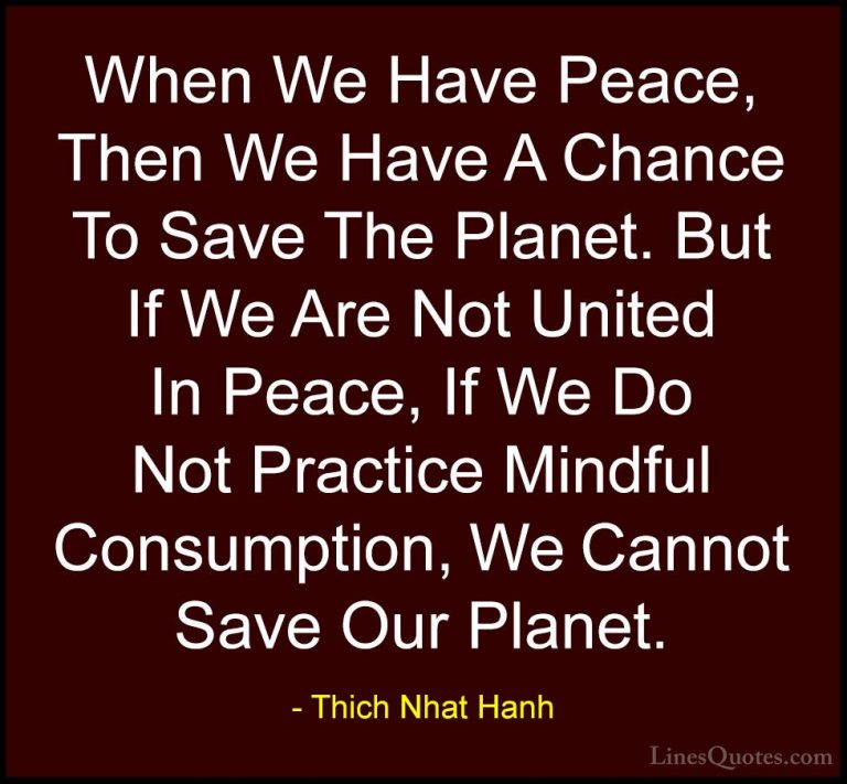 Thich Nhat Hanh Quotes (6) - When We Have Peace, Then We Have A C... - QuotesWhen We Have Peace, Then We Have A Chance To Save The Planet. But If We Are Not United In Peace, If We Do Not Practice Mindful Consumption, We Cannot Save Our Planet.