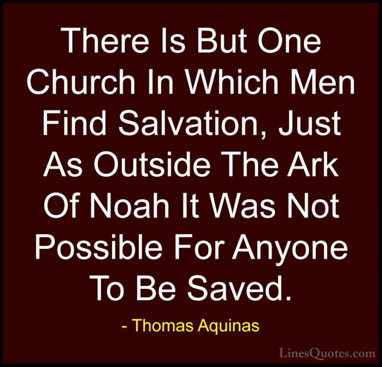 Thomas Aquinas Quotes (64) - There Is But One Church In Which Men... - QuotesThere Is But One Church In Which Men Find Salvation, Just As Outside The Ark Of Noah It Was Not Possible For Anyone To Be Saved.