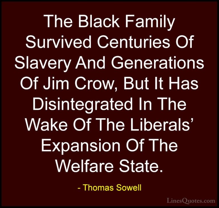 Thomas Sowell Quotes (5) - The Black Family Survived Centuries Of... - QuotesThe Black Family Survived Centuries Of Slavery And Generations Of Jim Crow, But It Has Disintegrated In The Wake Of The Liberals' Expansion Of The Welfare State.