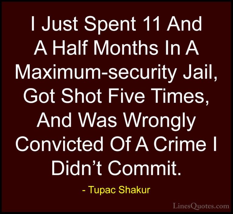 Tupac Shakur Quotes (20) - I Just Spent 11 And A Half Months In A... - QuotesI Just Spent 11 And A Half Months In A Maximum-security Jail, Got Shot Five Times, And Was Wrongly Convicted Of A Crime I Didn't Commit.