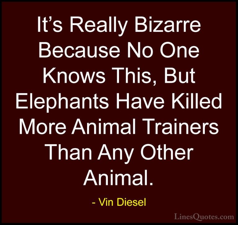Vin Diesel Quotes (55) - It's Really Bizarre Because No One Knows... - QuotesIt's Really Bizarre Because No One Knows This, But Elephants Have Killed More Animal Trainers Than Any Other Animal.