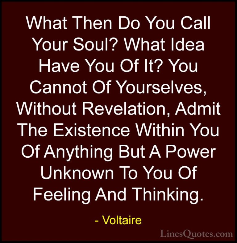 Voltaire Quotes (106) - What Then Do You Call Your Soul? What Ide... - QuotesWhat Then Do You Call Your Soul? What Idea Have You Of It? You Cannot Of Yourselves, Without Revelation, Admit The Existence Within You Of Anything But A Power Unknown To You Of Feeling And Thinking.