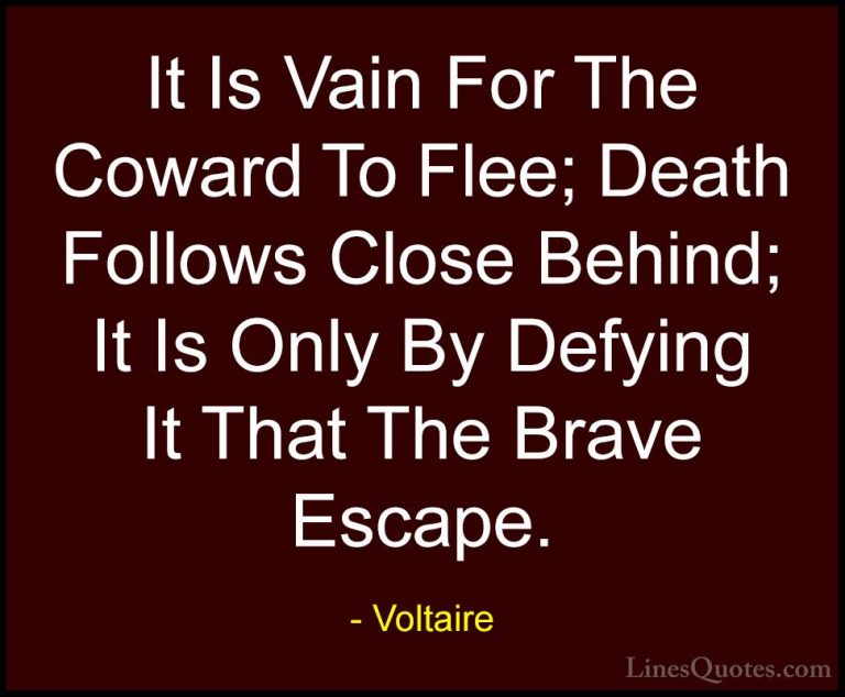 Voltaire Quotes (43) - It Is Vain For The Coward To Flee; Death F... - QuotesIt Is Vain For The Coward To Flee; Death Follows Close Behind; It Is Only By Defying It That The Brave Escape.