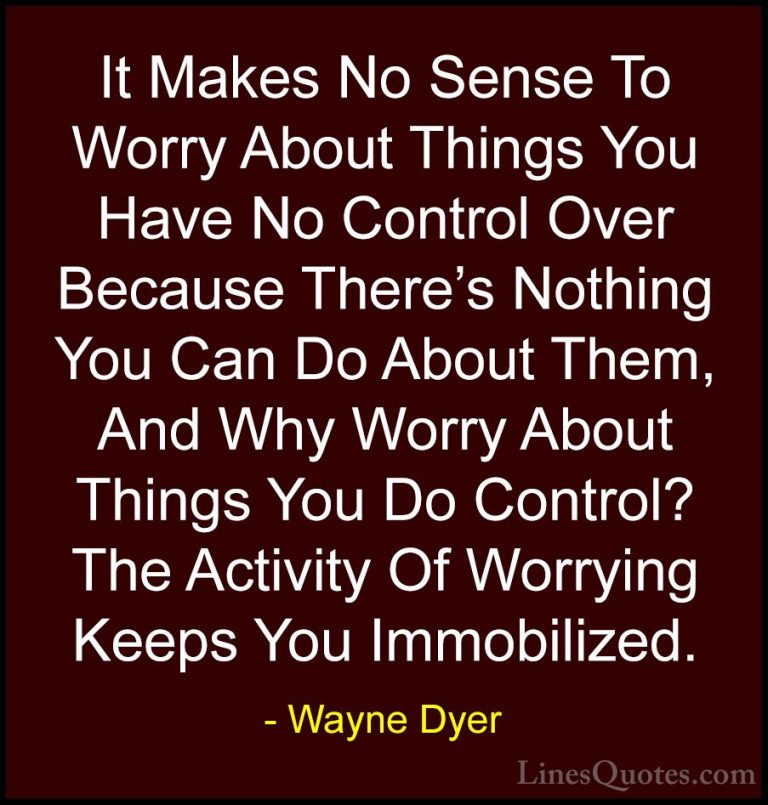 Wayne Dyer Quotes (32) - It Makes No Sense To Worry About Things ... - QuotesIt Makes No Sense To Worry About Things You Have No Control Over Because There's Nothing You Can Do About Them, And Why Worry About Things You Do Control? The Activity Of Worrying Keeps You Immobilized.