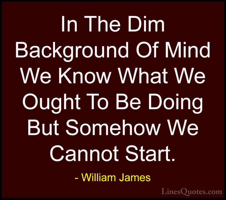 William James Quotes (65) - In The Dim Background Of Mind We Know... - QuotesIn The Dim Background Of Mind We Know What We Ought To Be Doing But Somehow We Cannot Start.