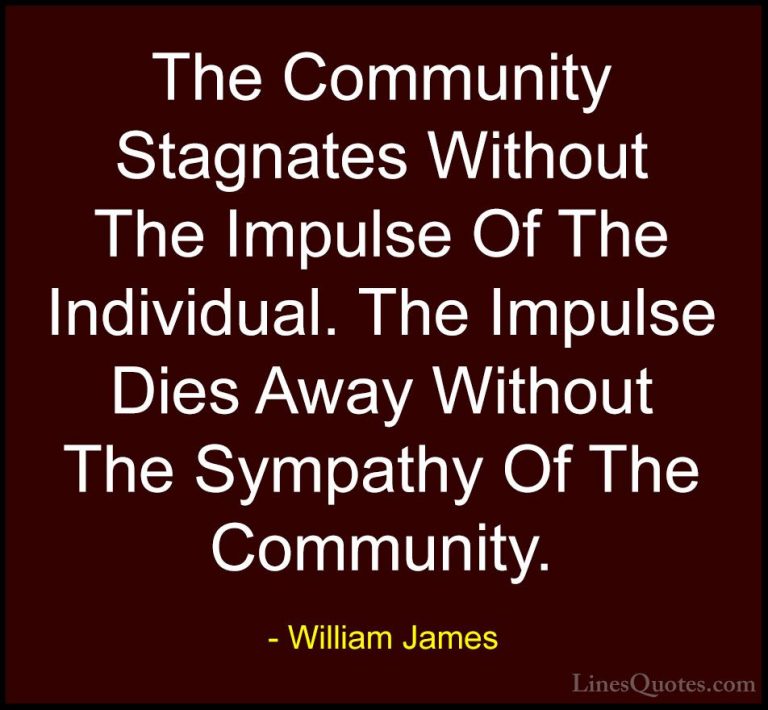 William James Quotes (73) - The Community Stagnates Without The I... - QuotesThe Community Stagnates Without The Impulse Of The Individual. The Impulse Dies Away Without The Sympathy Of The Community.