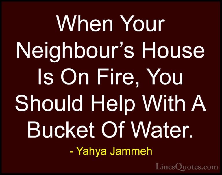 Yahya Jammeh Quotes (10) - When Your Neighbour's House Is On Fire... - QuotesWhen Your Neighbour's House Is On Fire, You Should Help With A Bucket Of Water.